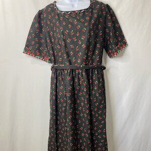 Vintage Handmade Womens Maxi Dress All Over Cherry Print High Tea Cottagecore